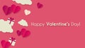 Happy Valentine s day background with hearts, gifts and clouds. Cute papercut design