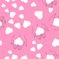 Happy Valentine`s day background. illustration - women`s hands hold the heart. Royalty Free Stock Photo