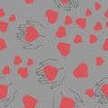 Happy Valentine`s day background. illustration - women`s hands hold the heart. Seamless pattern vector illustration. Royalty Free Stock Photo