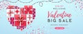 Happy Valentine`s day background with love hearts and gift boxes. Valentine`s day sale poster Royalty Free Stock Photo