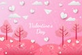 Happy valentine\'s day background paper cut hearts style and element with pink and white color Royalty Free Stock Photo