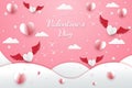 Happy valentine\'s day background paper cut hearts style and element with red, white and pink color Royalty Free Stock Photo