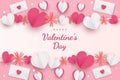 Happy valentine\'s day background paper cut hearts style and element with white and pink color Royalty Free Stock Photo