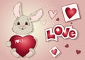 Happy Valentine`s Day background with a sitting hare