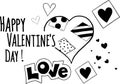 Black and white Happy Valentine`s Day background with a big heart