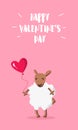 Happy Valentine`s day banner. Cute sheep with balloon in the shape of a heart. Flat style. Vector Royalty Free Stock Photo