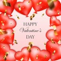 Happy Valentine\'s day banner. Frame of red balloons hearts  streamers. Banner for greeting cards Royalty Free Stock Photo