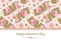 Happy Valentine`s Day banner. Greeting card. Love. Lettering. Gold and pink colors. Hand drawn hearts. Design for February 14 Royalty Free Stock Photo