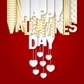 Happy Valentine`s Day banner with letters cut out of white and gold paper. Banner with valentines symbols: hearts and arrows. Royalty Free Stock Photo