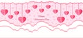 Happy Valentine`s Day banner, poster,postcard with gradient pink hearts hanging over white clouds and text on isolated background