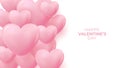 Happy Valentine\'s Day Banner. Romantic festive background with 3d pink glossy hearts.