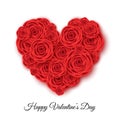 Happy Valentine`s day banner template with heart of red roses Royalty Free Stock Photo