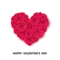 Happy Valentine`s day banner template with heart of red roses Royalty Free Stock Photo