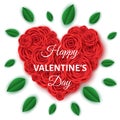 Happy Valentine`s day banner template with heart of red roses Royalty Free Stock Photo