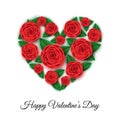 Happy Valentine`s day banner template with heart of red roses Royalty Free Stock Photo