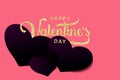 Happy Valentine's day banner vector illustration with gold lettering words and heart 3d paper cut art style Royalty Free Stock Photo