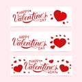 Happy Valentine s day banners set with calligraphy hand lettering and 3d origami paper cut hearts. Valentines day greeting card Royalty Free Stock Photo