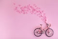 Happy Valentine`s day. bicycle and flying hearts. Mother`s Day or Women`s Day, greeting cards, invitations and posters.