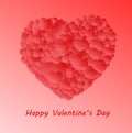 Happy Valentine`s Day - big heart made of small shaded hearts on a pink background