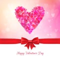 Happy Valentine's Day bokeh background with ribbon and bow