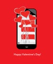Happy Valentine's Day! Bouquet of hearts and love from text messages on mobile / cell phone Royalty Free Stock Photo
