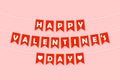 happy valentine s day bunting garland, red pennants with white letters, party lettering banner, valentine card, vector