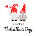 Happy Valentine s Day calligraphy hand lettering with couple of cute gnomes. Vector template for Valentines card, flyer, banner, Royalty Free Stock Photo