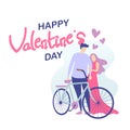 Happy valentine's day card with cute couple and traditional bicycle vector illustration valentine's day theme Royalty Free Stock Photo