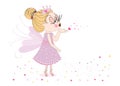 Happy Valentine's Day card with Cute fairy tale sending kiss vector background Royalty Free Stock Photo