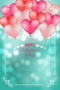 Happy valentine`s day card with pink balloons