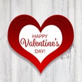 Happy Valentine`s Day Card, Large Read Heart on a white distressed wood background