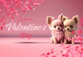 Happy ValentineÃ¢â¬â¢s Day card. Puppys in love on pink background. Two cute dogs close to eachother in cartoon style. Generative Ai Royalty Free Stock Photo