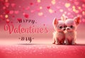 Happy ValentineÃ¢â¬â¢s Day card. Puppys in love on pink background. Two cute dogs close to eachother in cartoon style. Generative Ai Royalty Free Stock Photo