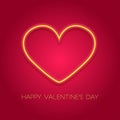 Happy Valentine`s Day Card with Yellow Neon Heart on red background