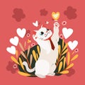 Happy Valentine`s Day with cat catching butterfly on blossom Royalty Free Stock Photo