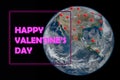 Happy Valentine`s Day Celebration concept. Planet Earth with red hearts. Symbol of loving couples all over world. Element of this
