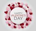 Happy Valentine`s day circular banner. Love 3d hearts in circle design concept banner template background.