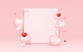 Happy Valentine`s day, with colorful balloons heart collections, white paper space banner design on pink background
