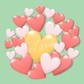 Happy valentine`s day concept. group of colorful heart with text love isolate on green background. creative vector greeting card Royalty Free Stock Photo