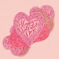 Happy Valentine`s Day cream card with heart ornament and lettering
