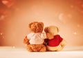 Happy Valentine`s Day Creative greeting card.  Teddy Bears, love, hugging, date. Royalty Free Stock Photo