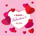 Happy Valentine`s Day With Colorful Paper Heart On Pink Background. Royalty Free Stock Photo
