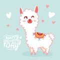 Happy Valentine`s Day with cute llama, Valentines Day background