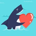 Happy Valentine`s Day with cute shark, Valentines Day background with shark and heart