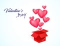 Happy Valentine`s day, 3D hearts, greeting box on white background, vector