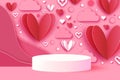 Happy Valentine's day 3D Podium scene or pedestal on pink background with heart paper cut craft shapes. Studio for Royalty Free Stock Photo