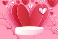Happy Valentine's day 3D Podium scene or pedestal on pink background with heart paper cut craft shapes. Studio for Royalty Free Stock Photo