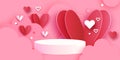 Happy Valentine's day 3D Podium scene or pedestal on pink background with heart paper cut craft shapes. Studio for Royalty Free Stock Photo