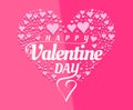 happy valentine\'s day design with additional ornaments forming a heart on a separate pink background