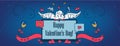 Happy Valentines Day Facebook page, web site Cover. Angel in Network and Laptop, text for on-line party chat. Vector Illustratio
